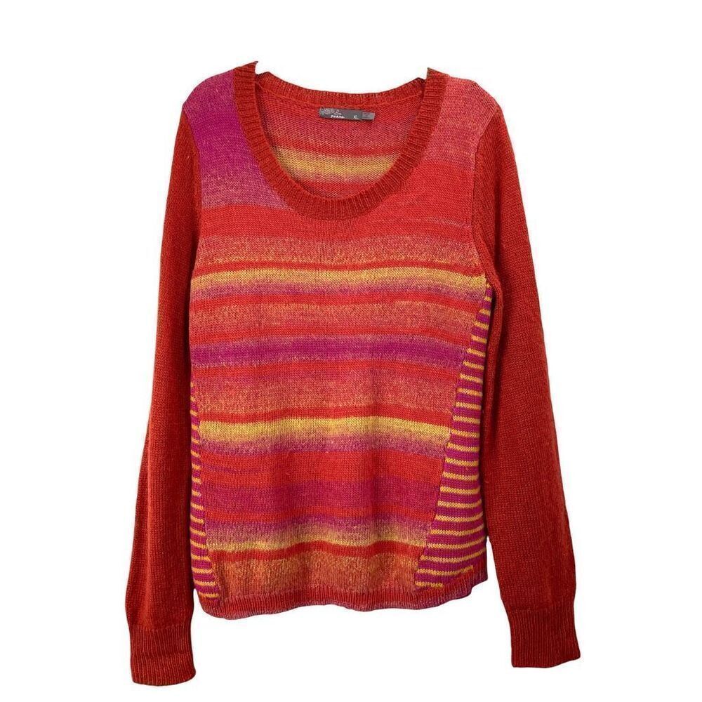Prana Seffi striped wool blend knit sweater Size XL red pink